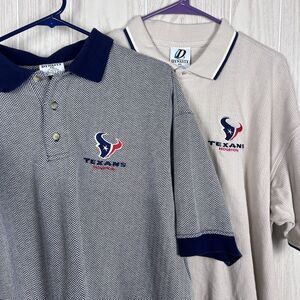 VTG Y2K Dynasty Men’s Houston Texans Navy and Cream Short Sleeve Polo Set, XXL